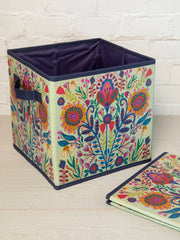 Collapsible Storage Cubes, Set of 2 - Cream Folk Flower
