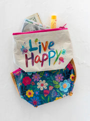 Small Recycled Zipper Pouch - Live Happy