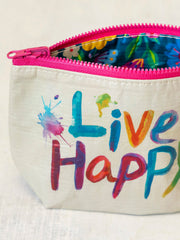 Small Recycled Zipper Pouch - Live Happy