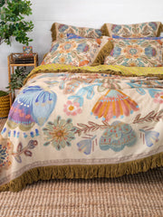 Boho Fringe Bedspread - Cream Mandala