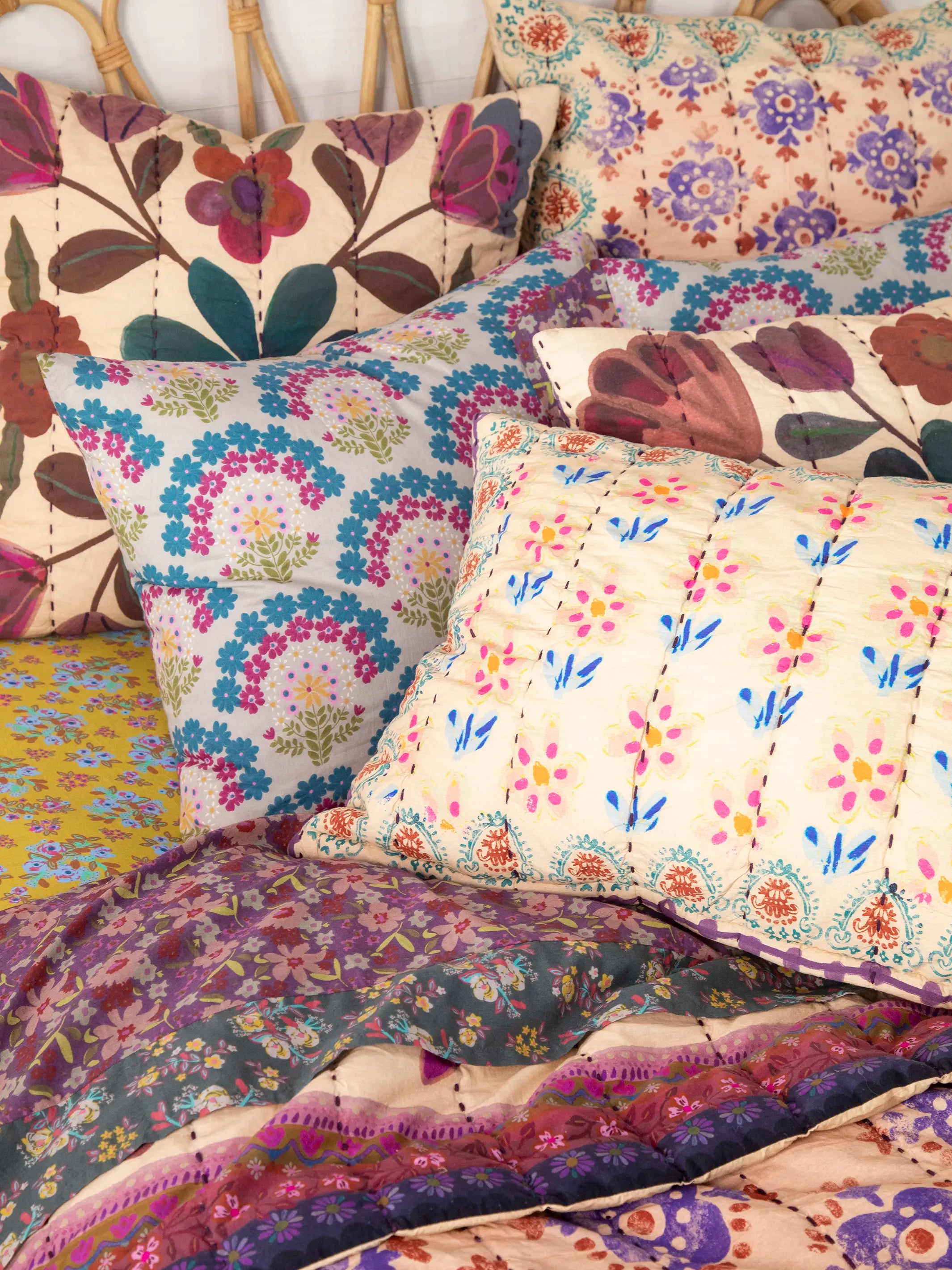 Bungalow Reversible Cotton Shams, Set of 2 - Jewel Garden