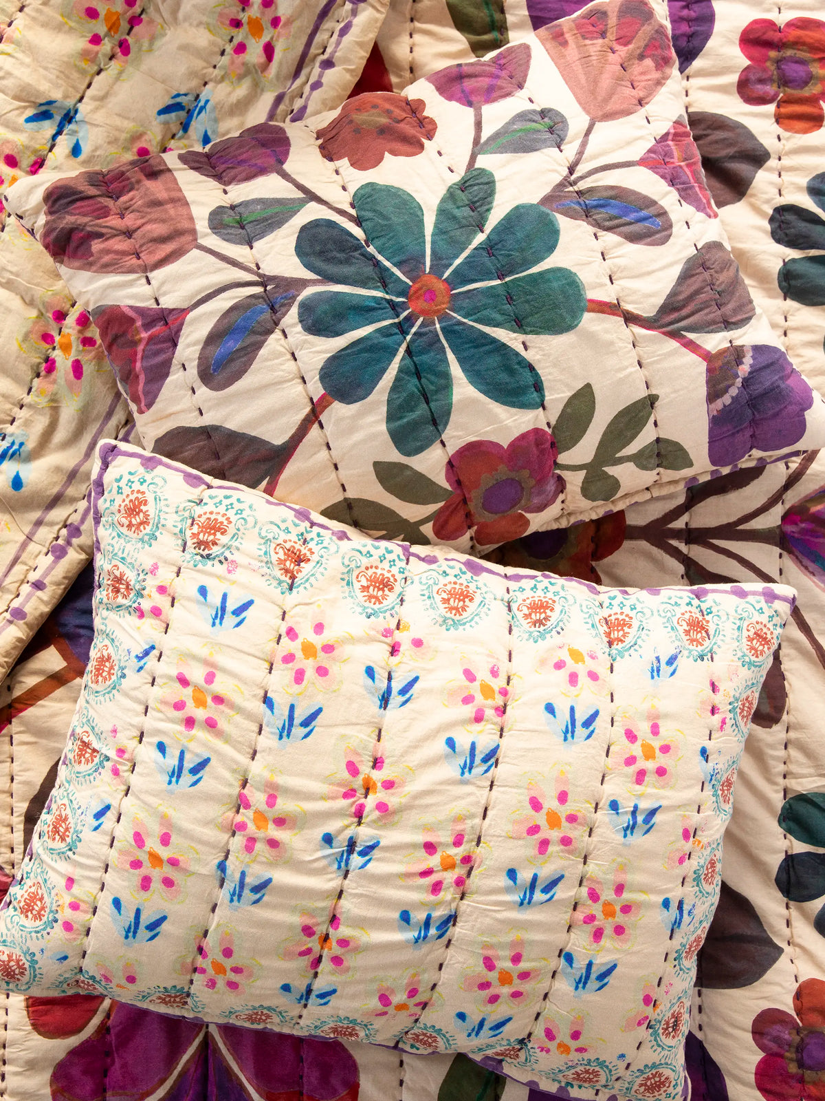 Bungalow Reversible Cotton Shams, Set of 2 - Jewel Garden