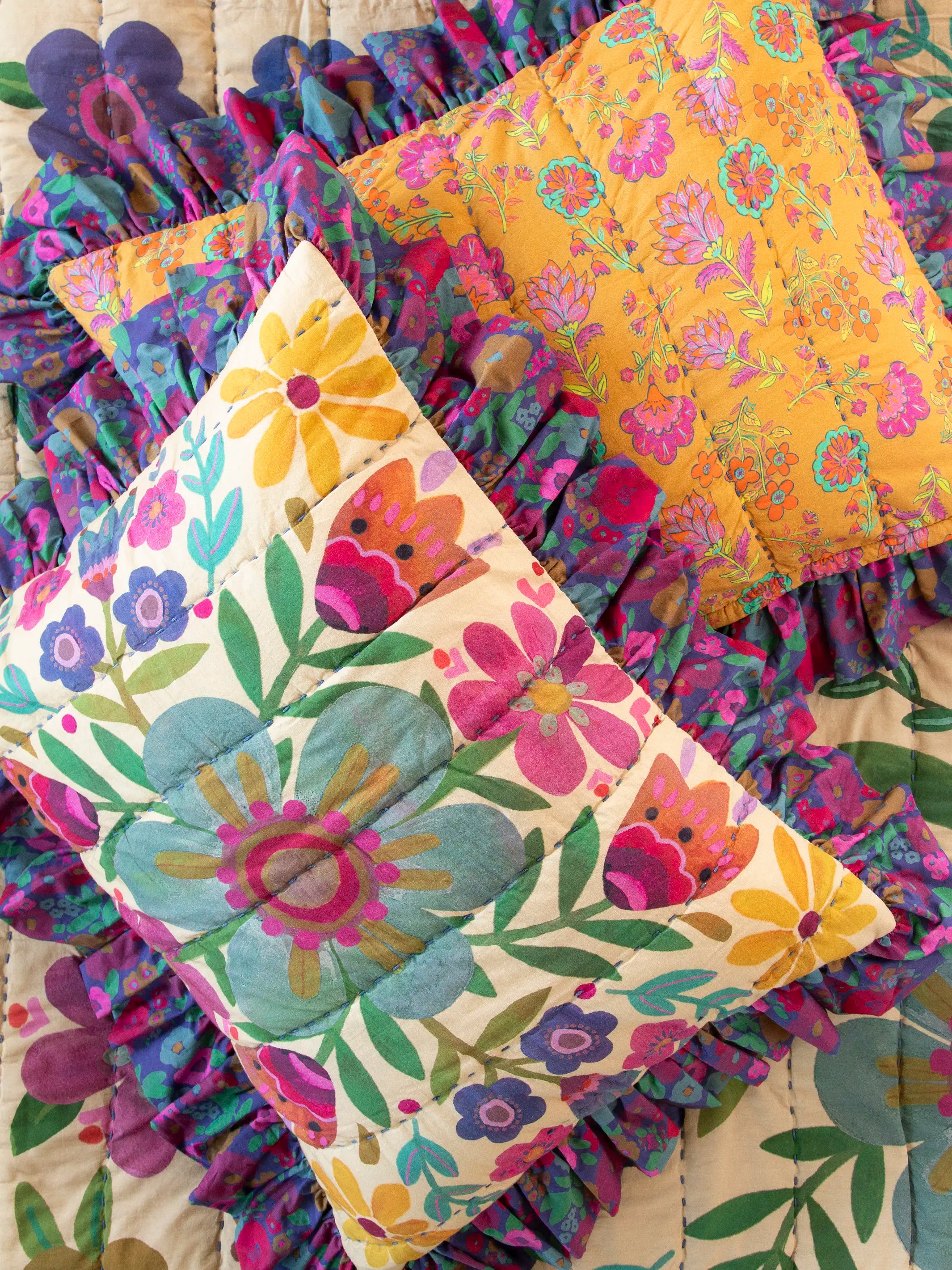 Bungalow Reversible Cotton Shams, Set of 2 - Boho Floral