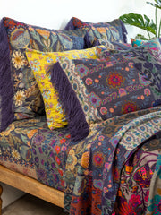Boho Fringe Euro Sham - Blue Patchwork