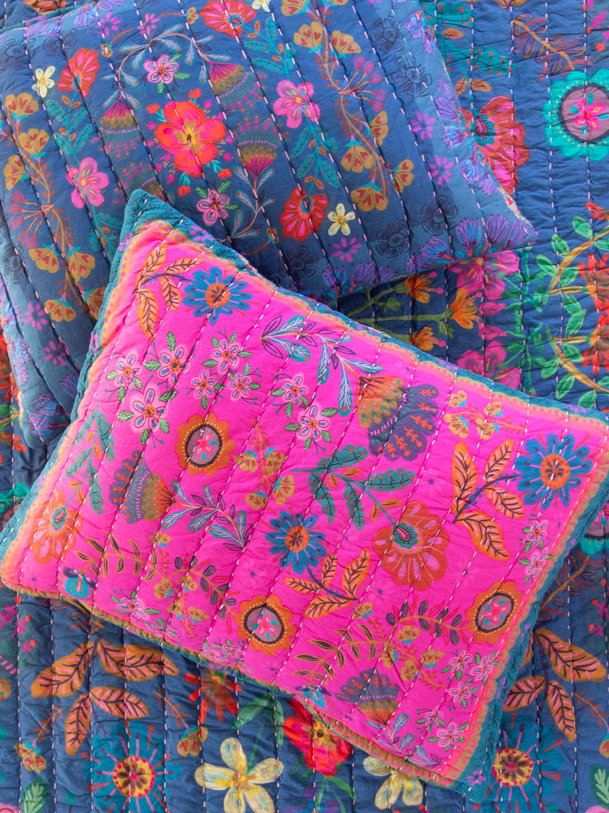 Bungalow Reversible Cotton Shams, Set of 2 - Magic Folk Garden