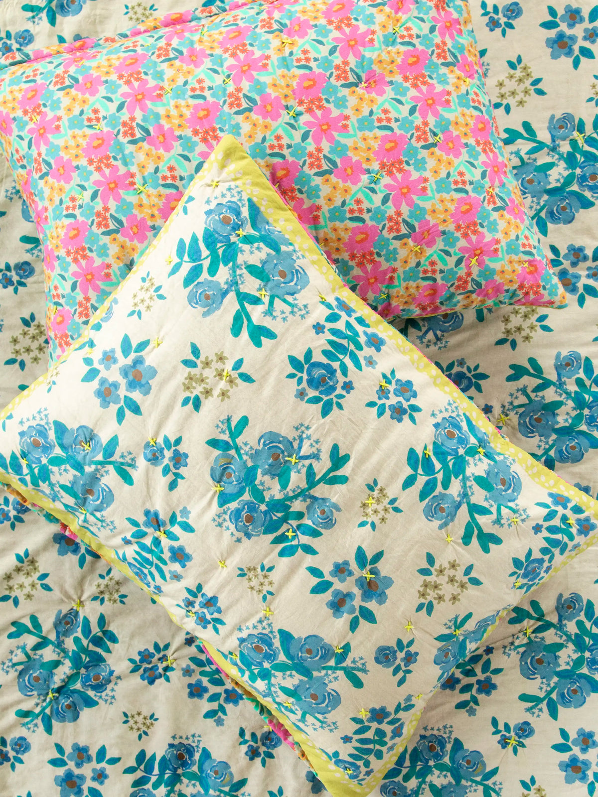 Bungalow Reversible Cotton Shams, Set of 2 - Wildflower Pop