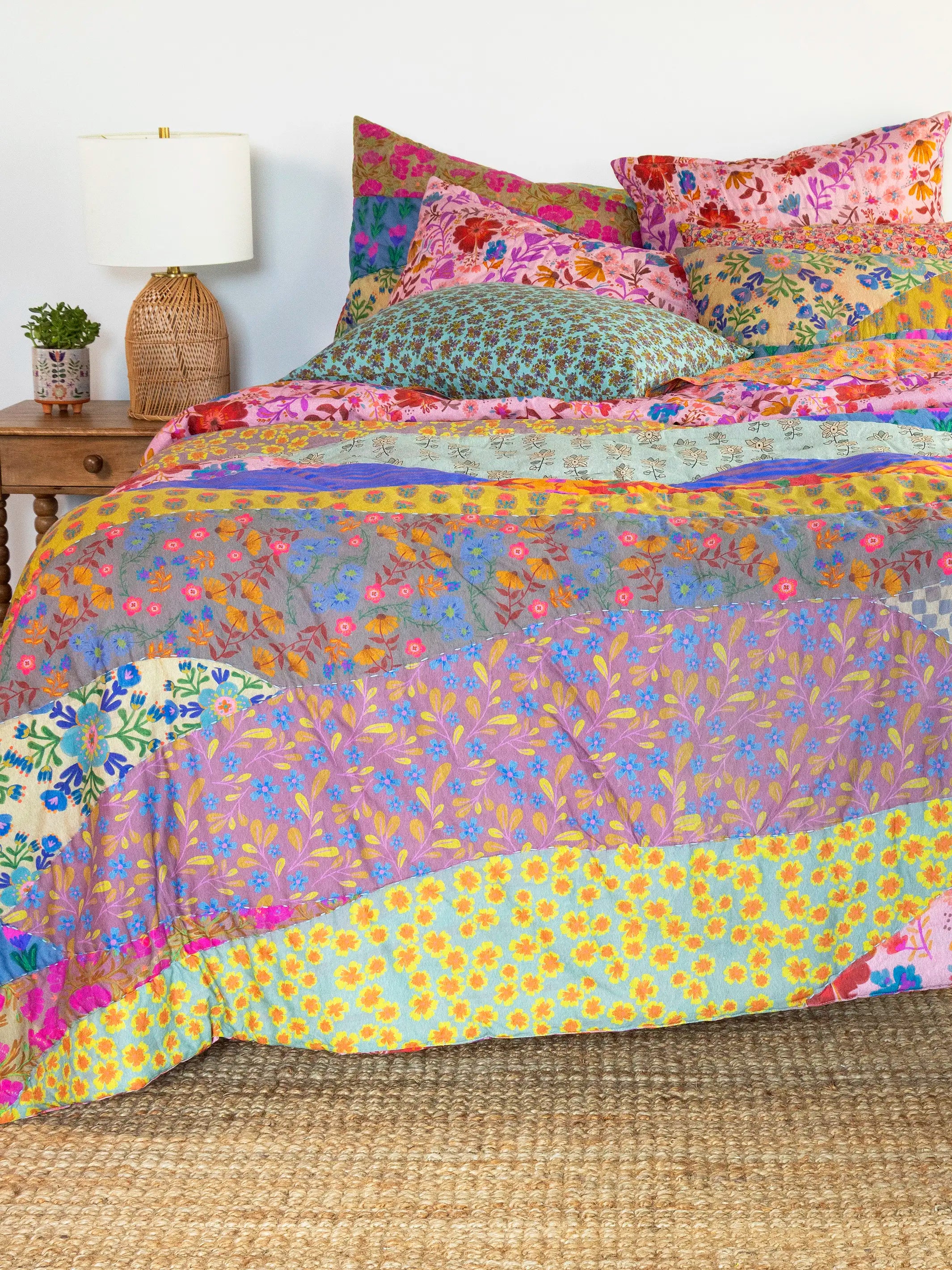 Bungalow Reversible Cotton Quilt - Garden Waves