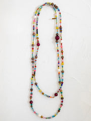 Boho Glass & Pearl Beaded Necklace - Multicolor