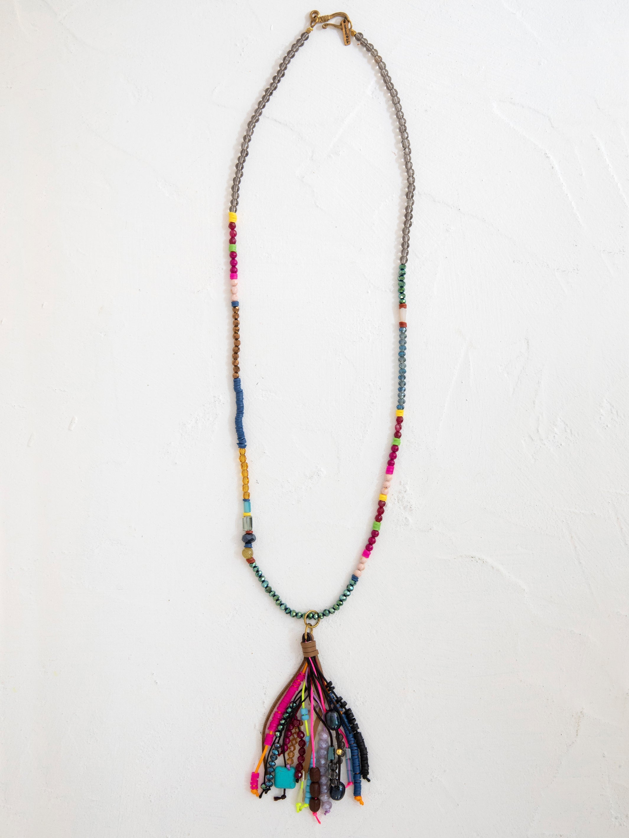 Boho Beaded Tassel Necklace - Rainbow