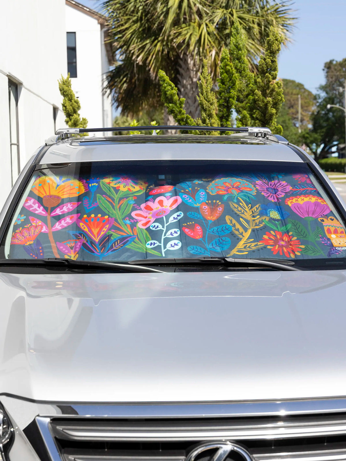 Car Sun Shade - Navy Folk Flower