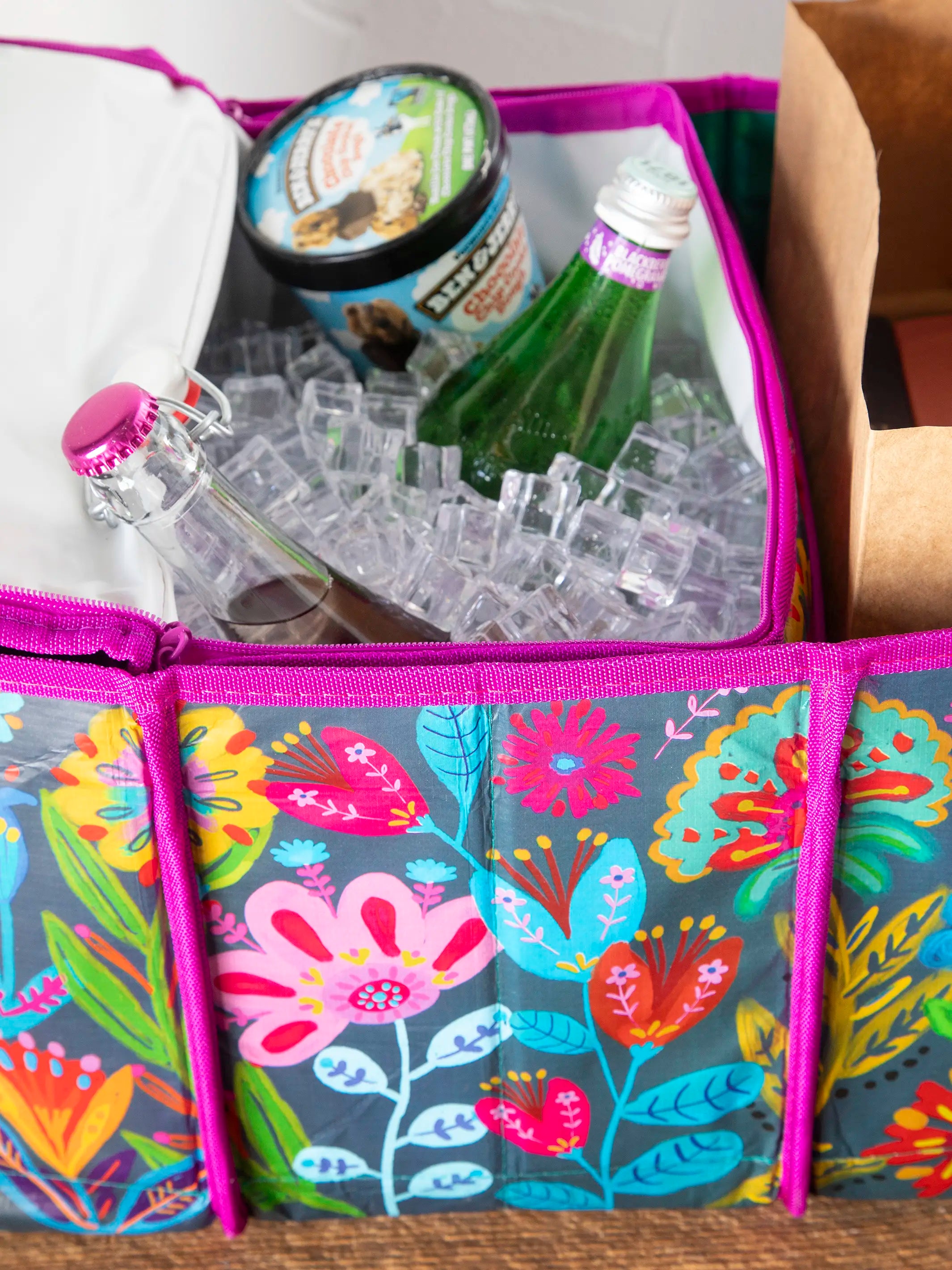 Car Trunk Organizer - Navy Folk Flower