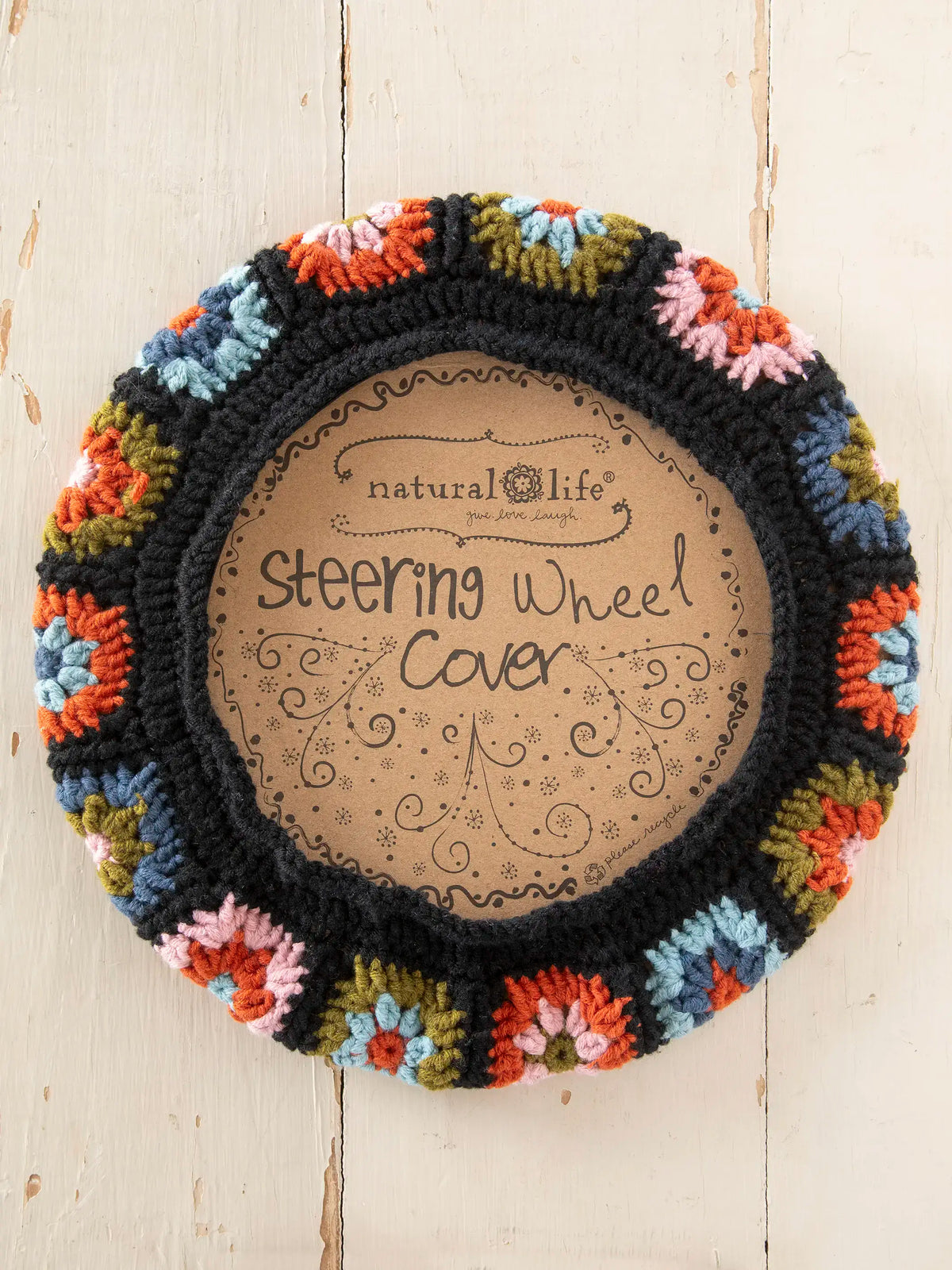Crochet Steering Wheel Cover, 15" - Black