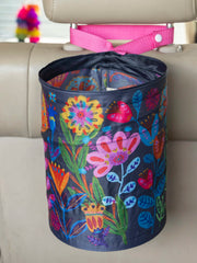 Pop-Up Car Trash Can - Navy Folk Flower