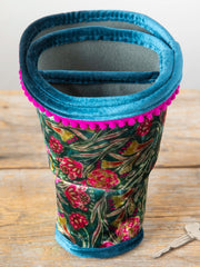 Car Cup Holder Organizer - Green Painterly Vines Velvet