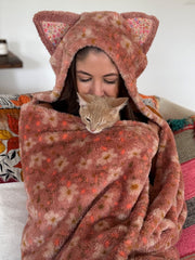 Hooded Sherpa Blanket - Pink Cat