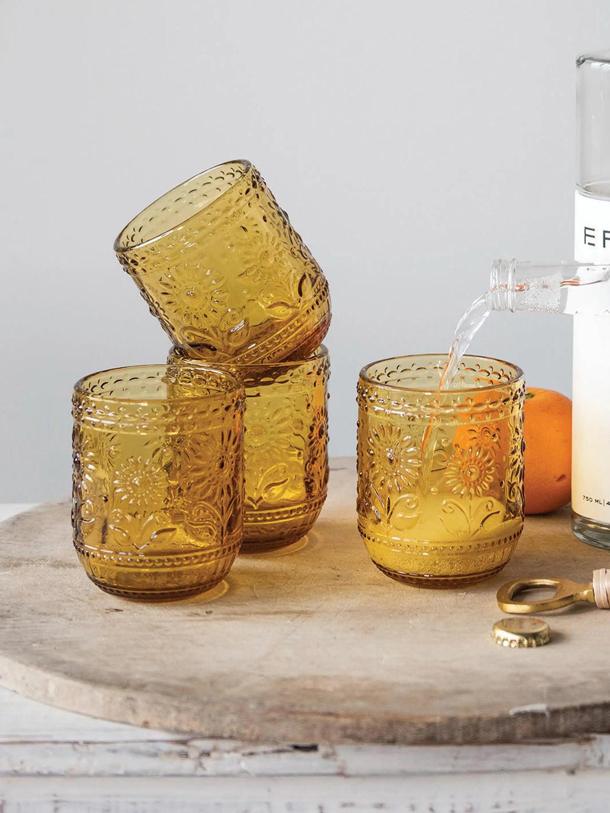 Embossed Amber Drinking Glass