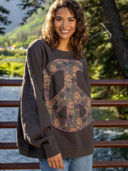 Applique Crewneck Sweatshirt - Brown Peace Sign