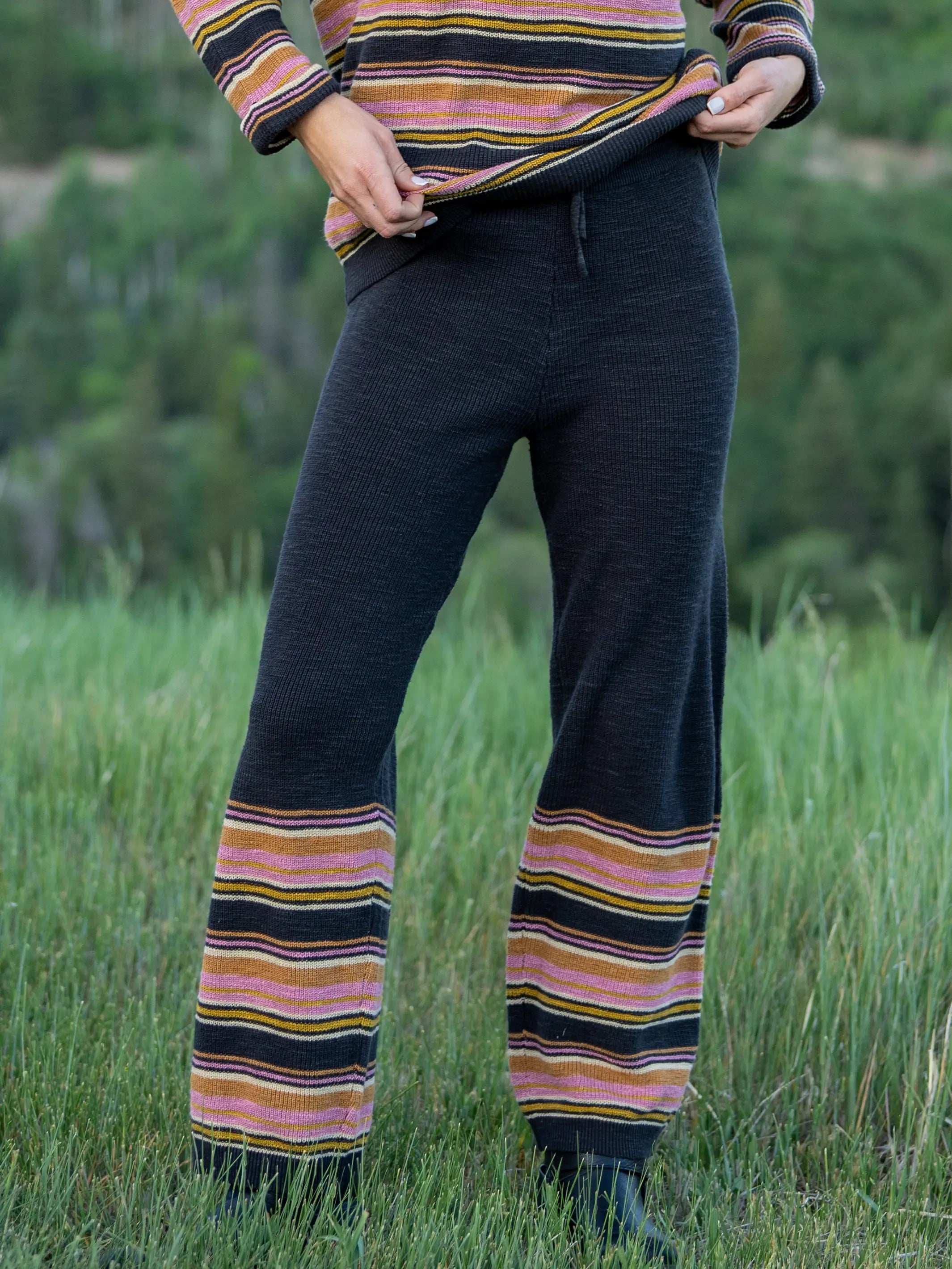 Lounge & Go Striped Cotton Set - Black