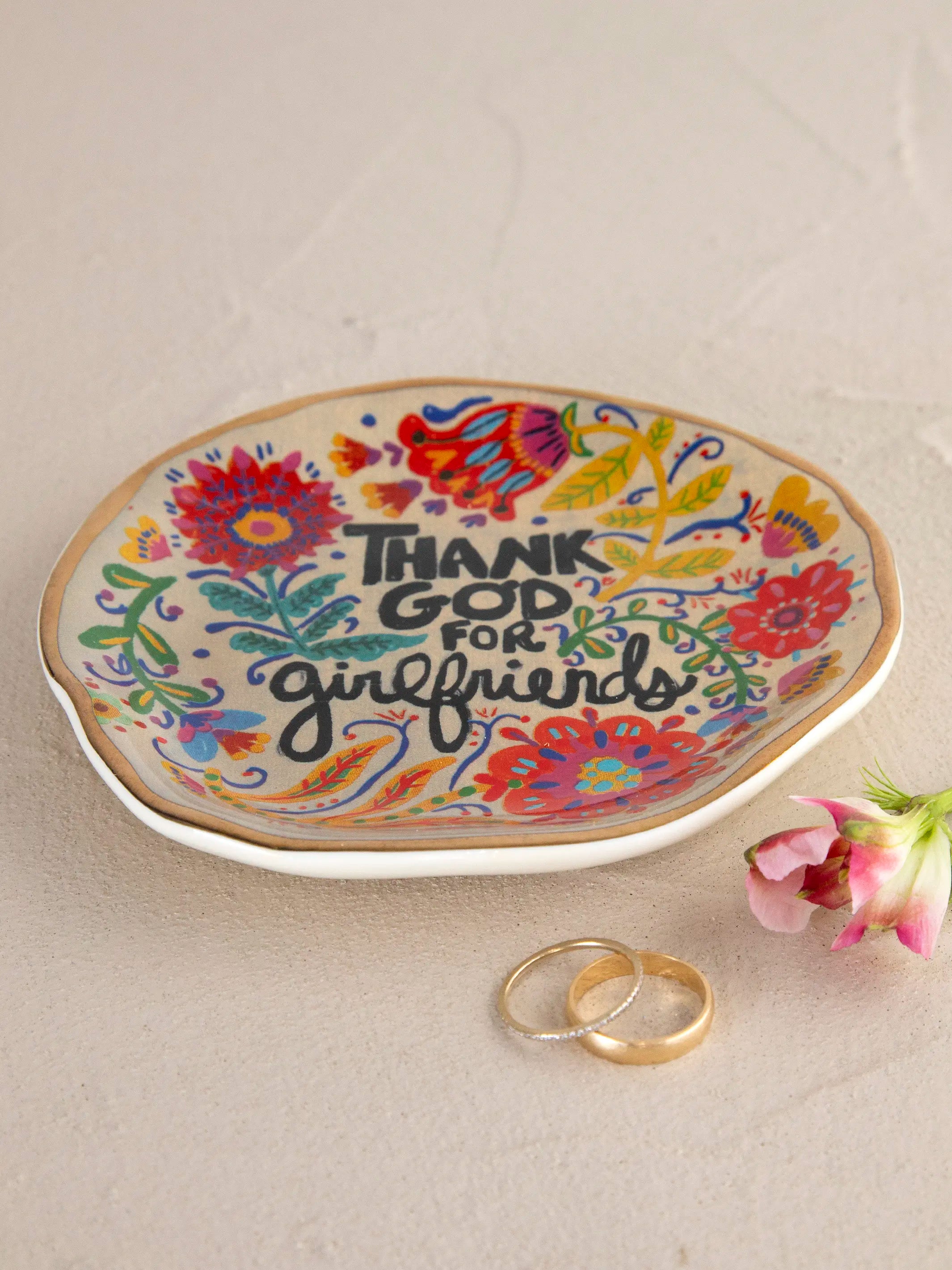 Artsy Ceramic Trinket Dish - Thank God For Girlfriends