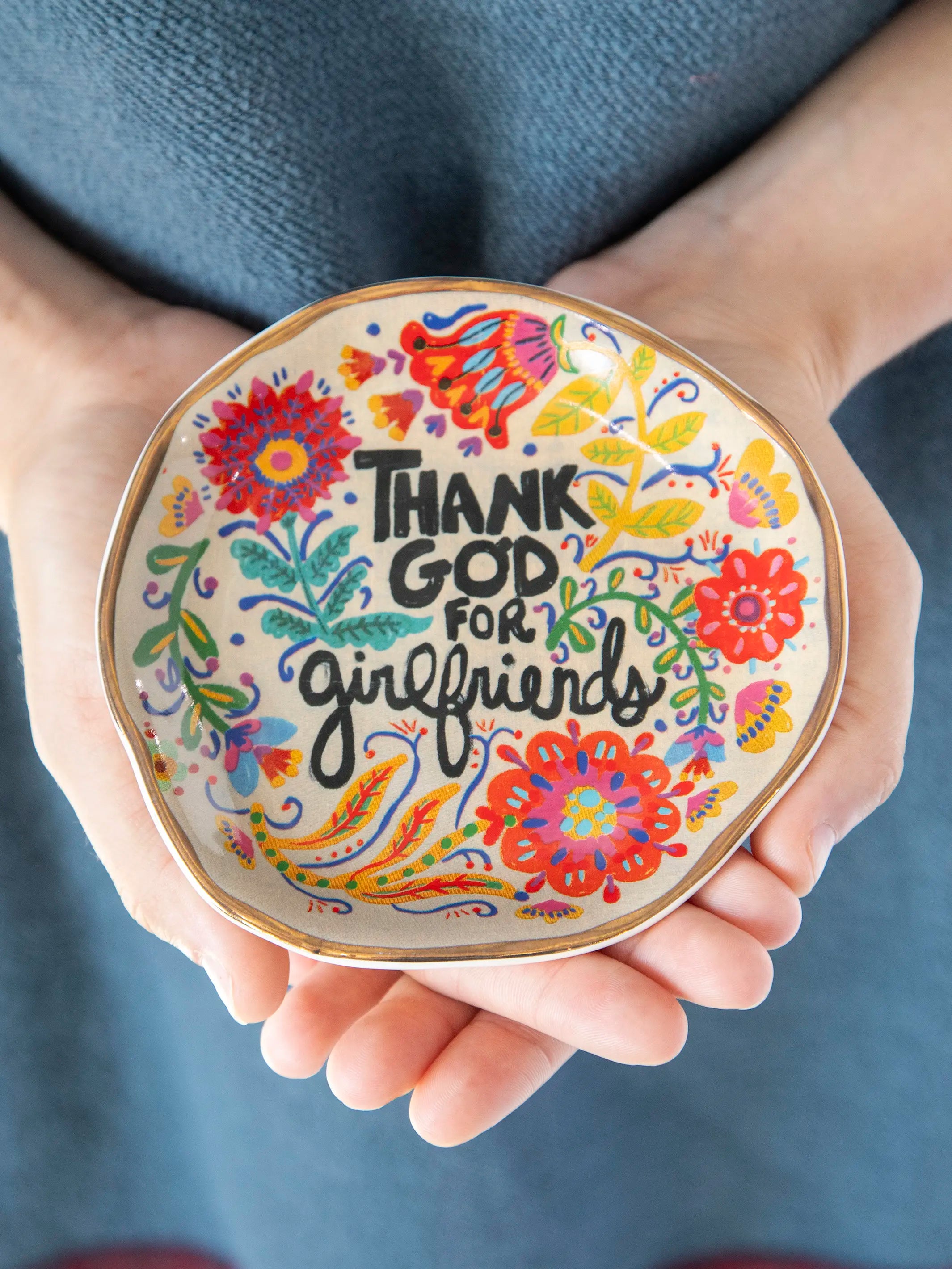 Artsy Ceramic Trinket Dish - Thank God For Girlfriends