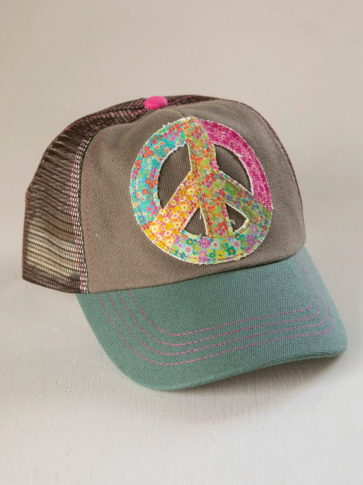 Canvas Trucker Hat - Teal Peace Sign