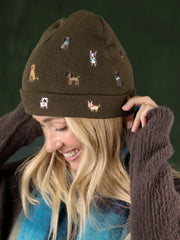 Embroidered Beanie - Olive Dogs