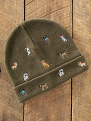 Embroidered Beanie - Olive Dogs
