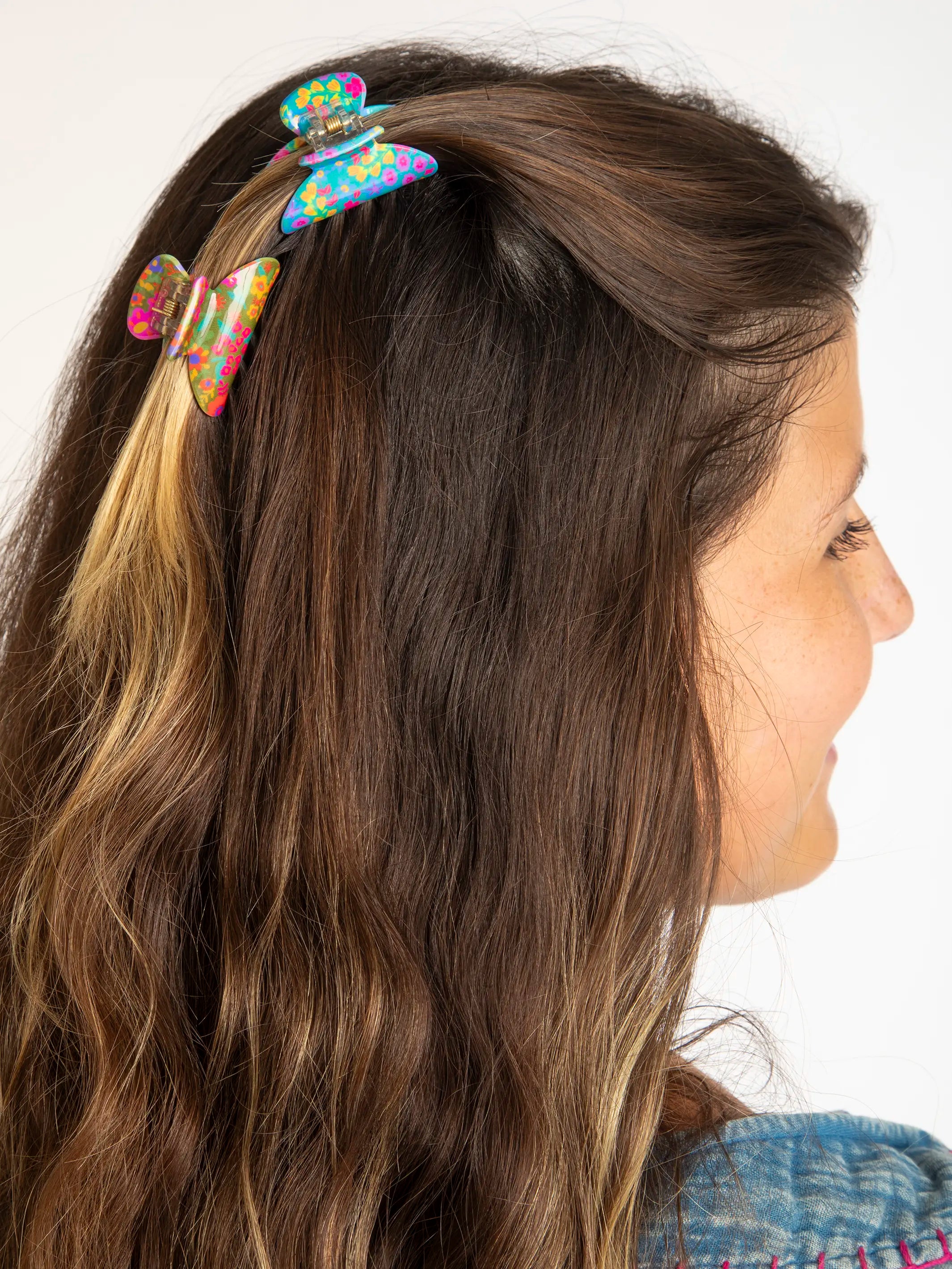 Floral Claw Clips, Set of 3 - Cream Mustard Coral Floral