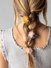 Mini Fabric Flower Hair Clips, Set of 3 - Pink