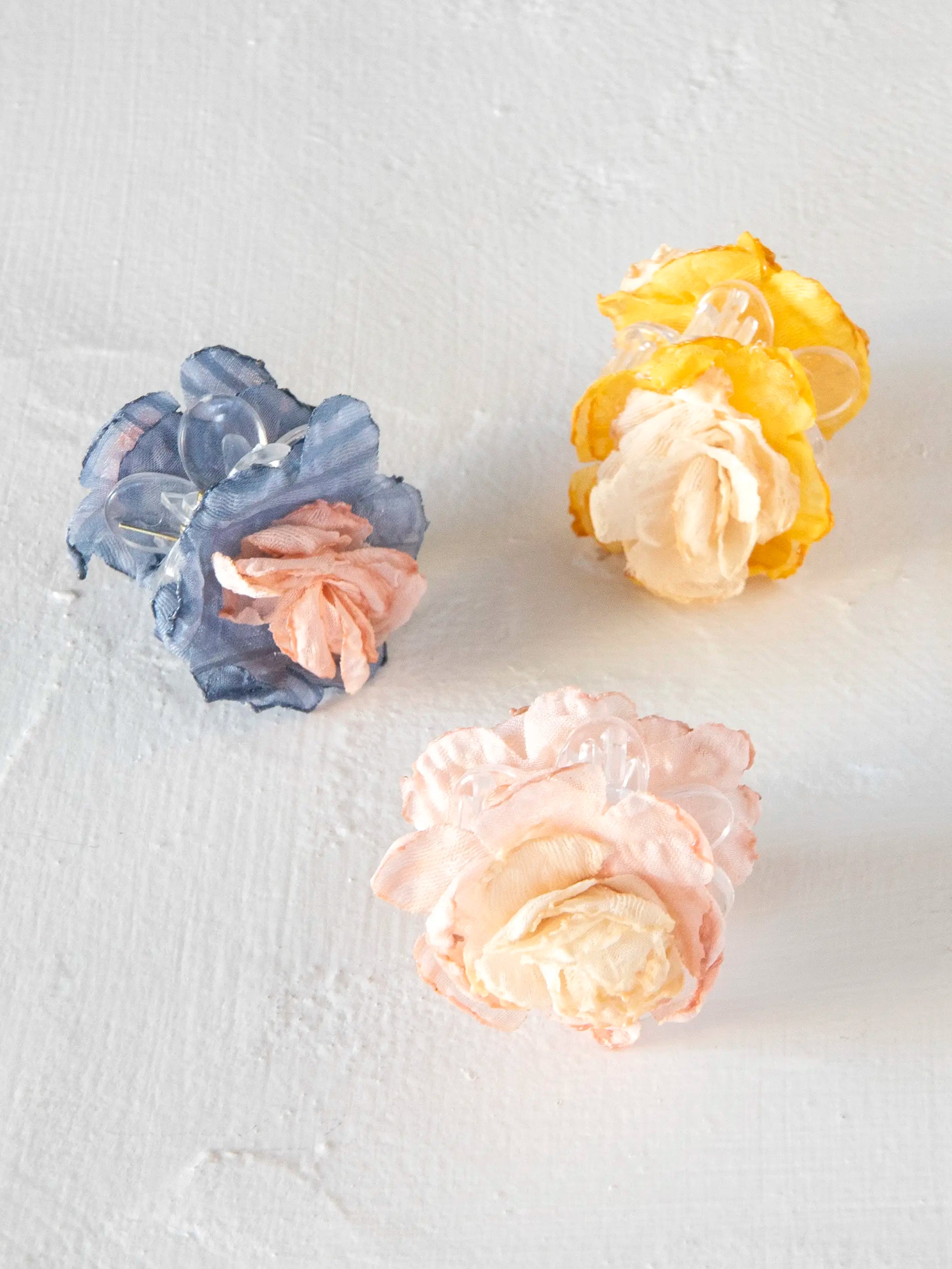 Mini Fabric Flower Hair Clips, Set of 3 - Pink