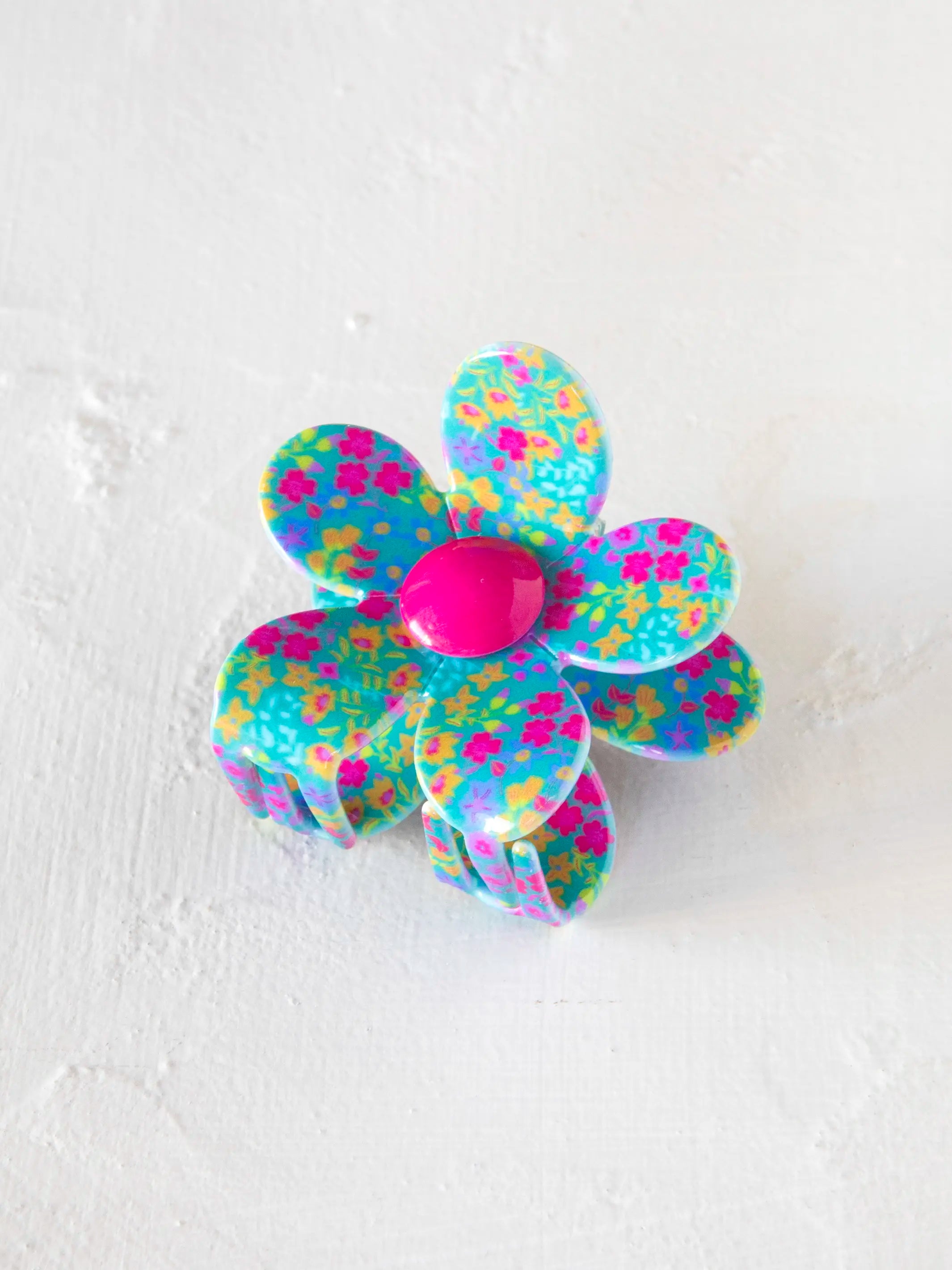 Daisy Flower Hair Clip - Neon Turquoise