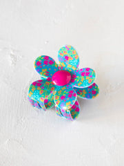 Daisy Flower Hair Clip - Neon Turquoise