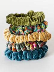 Velvet Scrunchies, Set of 5 - Olive