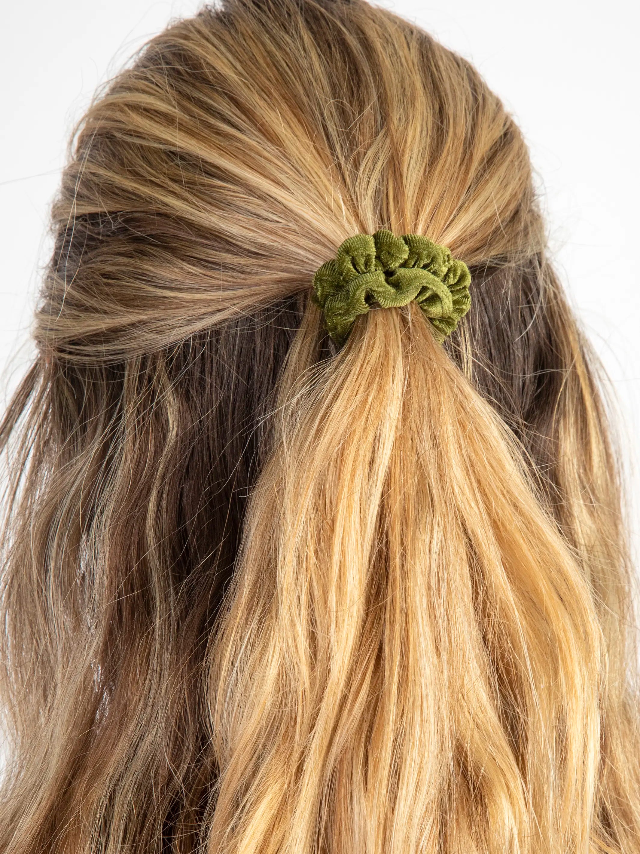 Velvet Scrunchies, Set of 5 - Olive