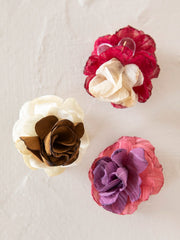 Mini Fabric Flower Hair Clips, Set of 3 - Red
