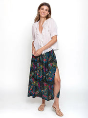 Addie Midi Skirt - Black Stippled Paisley