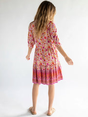 Becca Mini Dress - Pink Floral Border