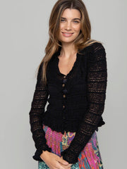 Juliet Ruffle Sweater Top - Black