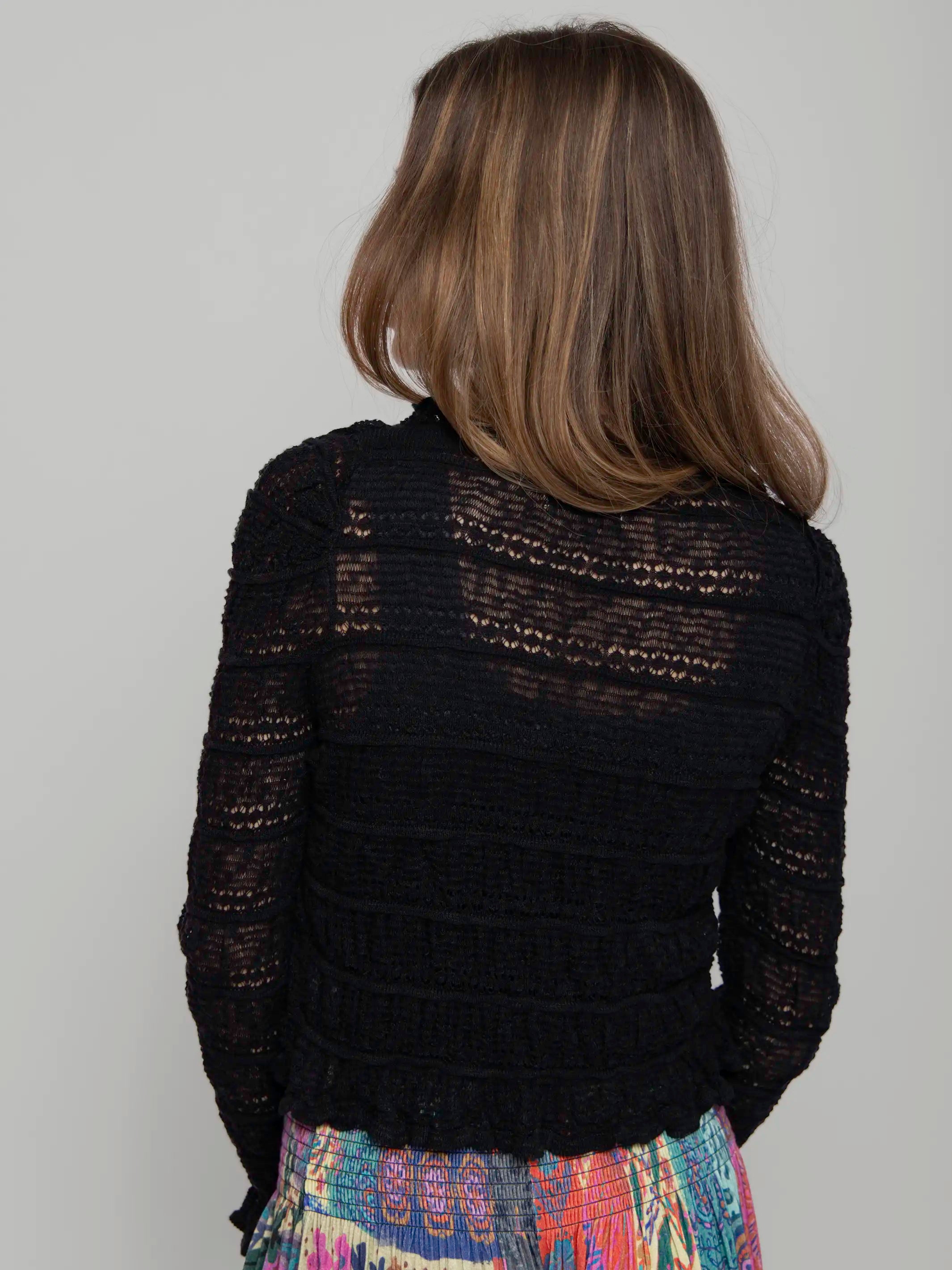 Juliet Ruffle Sweater Top - Black