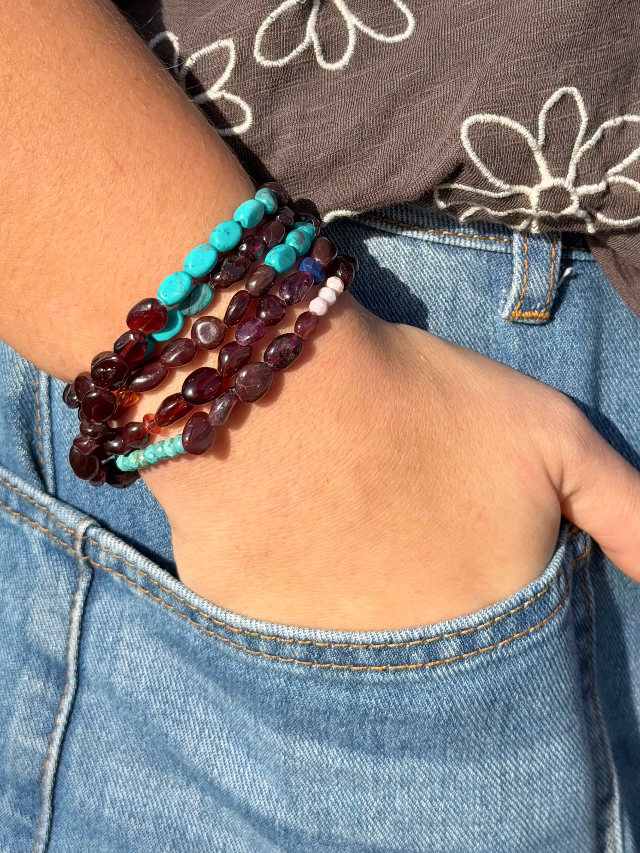Beaded Necklace & Wrap Bracelet - Dark