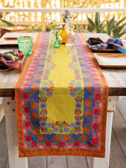 Double-Sided Bohemian Bungalow Table Runner - Teal Borders