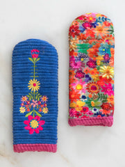 Skillet Handle Holders, Set of 2 - Blue Folk Flower Patchwork