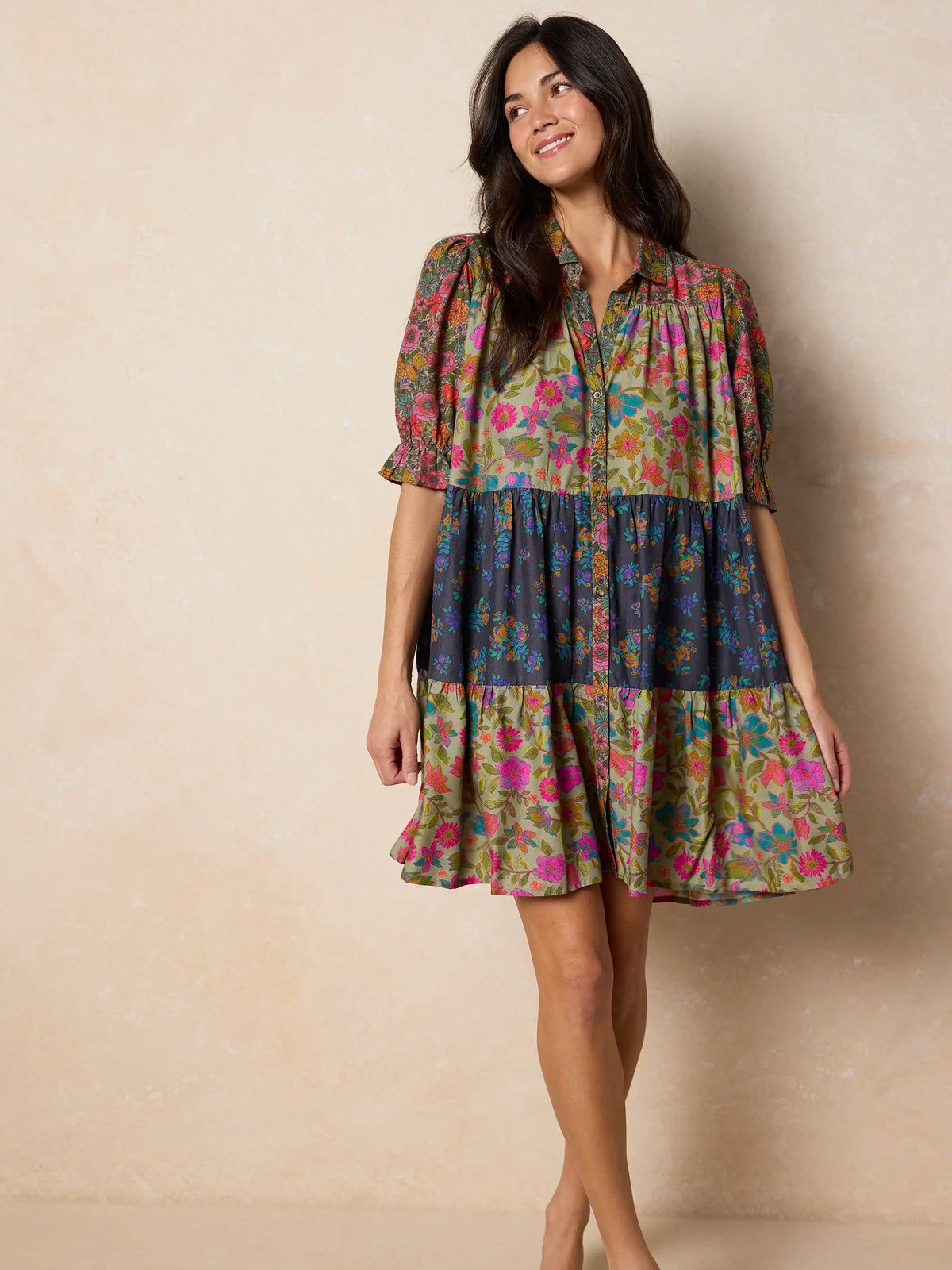 Chasing Blossoms Swing Mini Dress - Drawn Garden Multi