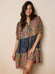 Chasing Blossoms Swing Mini Dress - Drawn Garden Multi