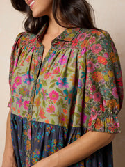 Chasing Blossoms Swing Mini Dress - Drawn Garden Multi