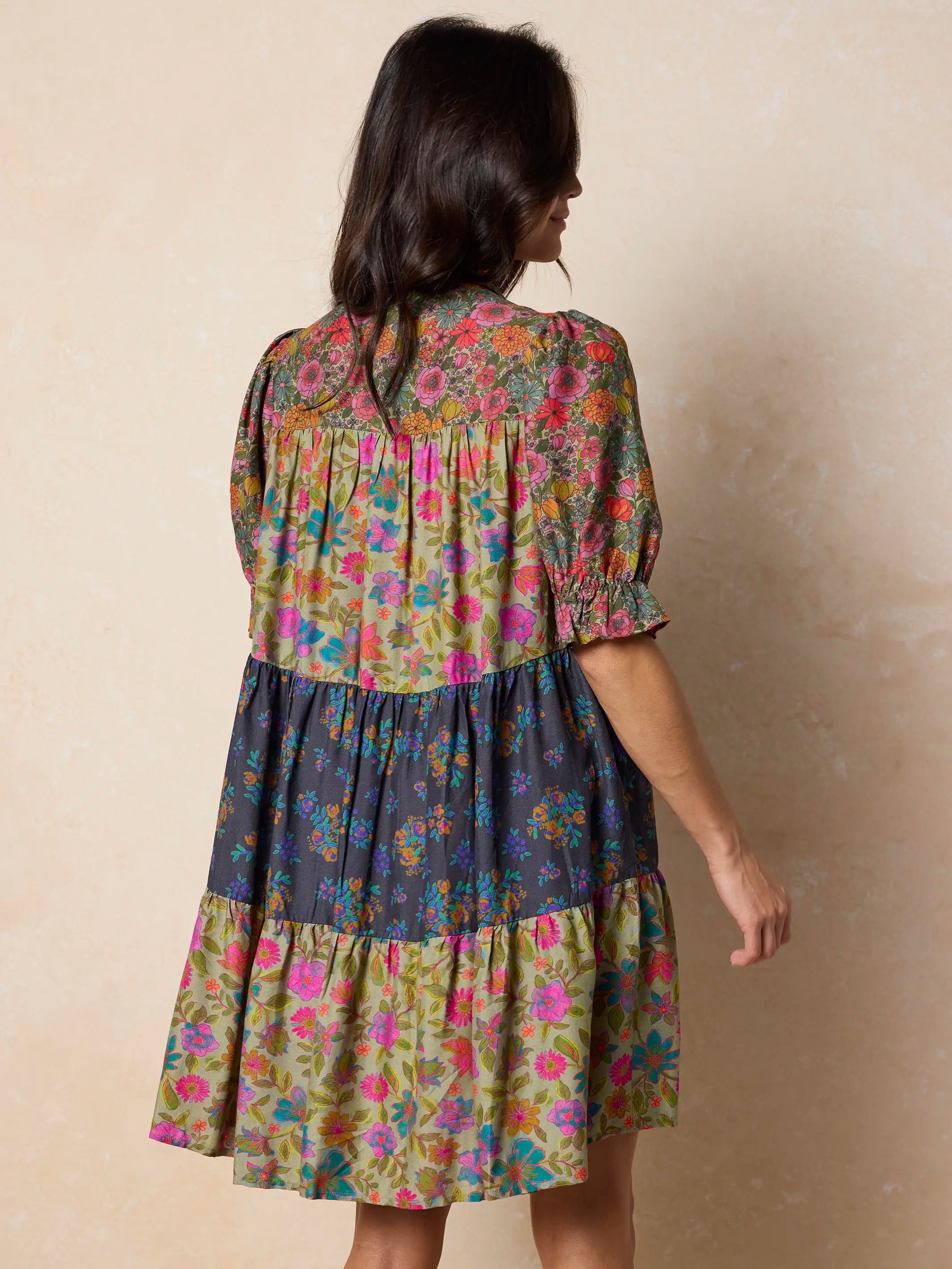 Chasing Blossoms Swing Mini Dress - Drawn Garden Multi