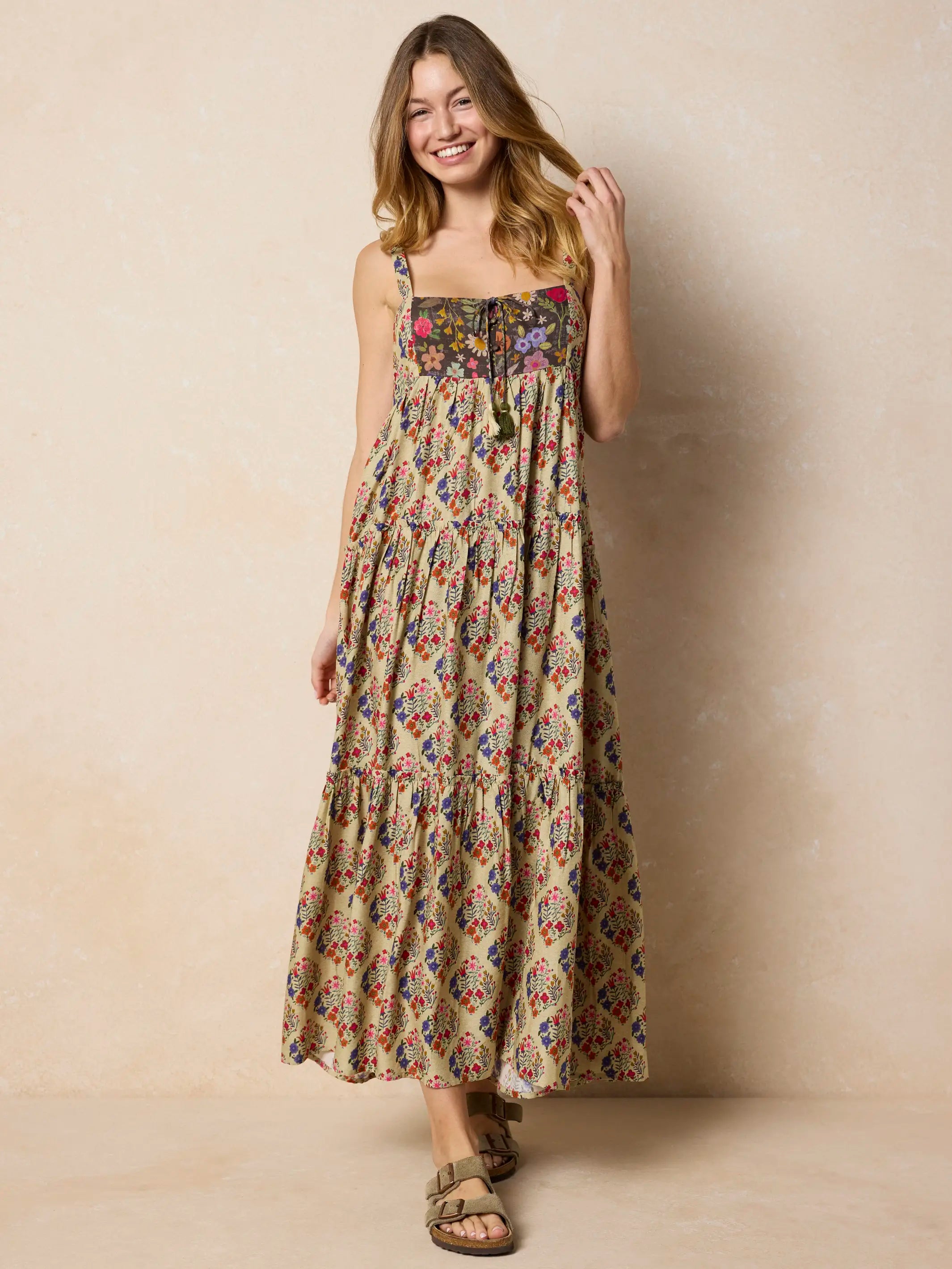 Cami Tie-Front Maxi Dress - Ditsy Diamonds Cream