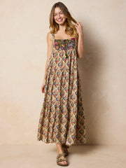 Cami Tie-Front Maxi Dress - Ditsy Diamonds Cream