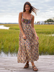 Cami Tie-Front Maxi Dress - Ditsy Diamonds Cream