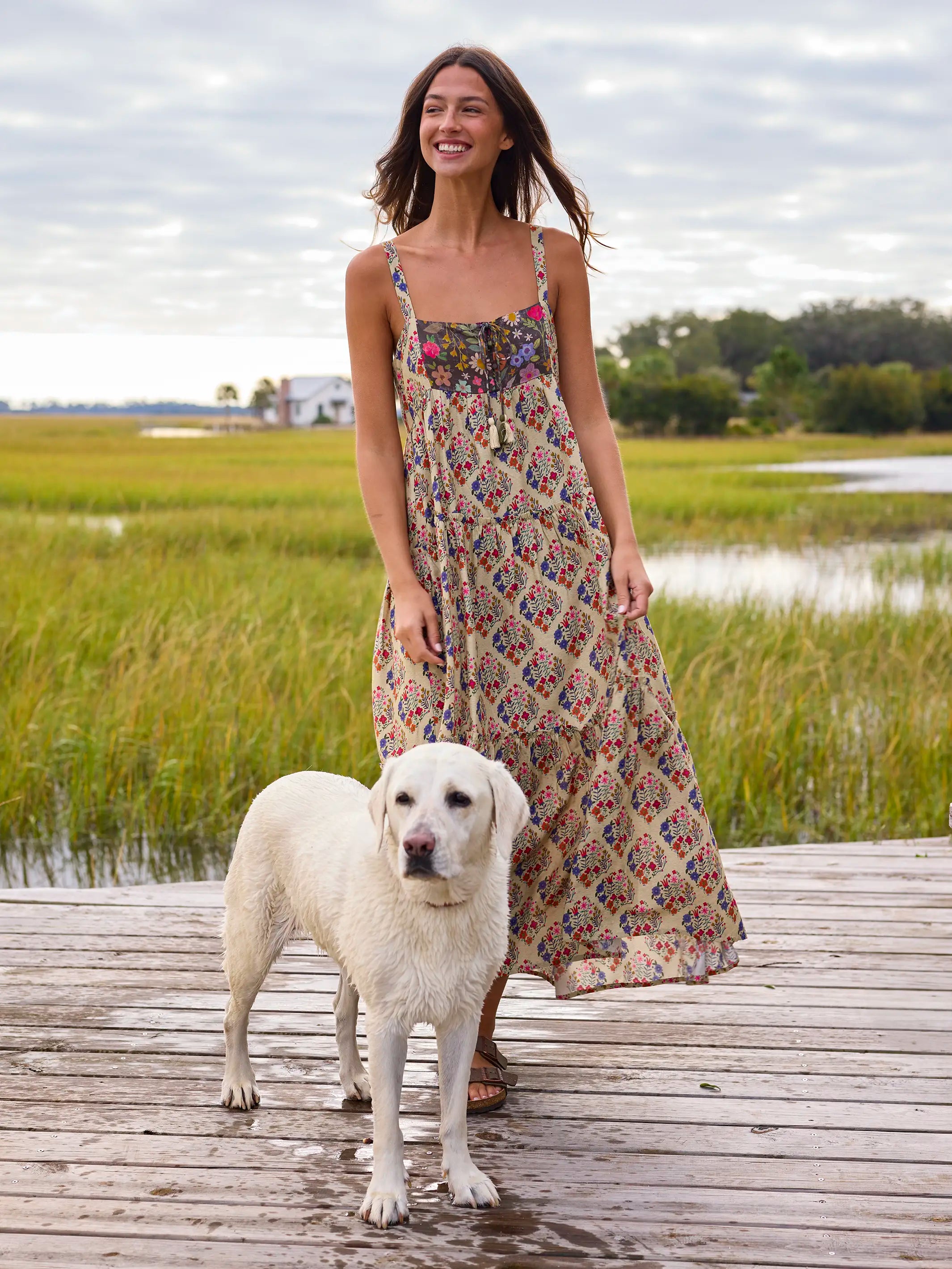 Cami Tie-Front Maxi Dress - Ditsy Diamonds Cream